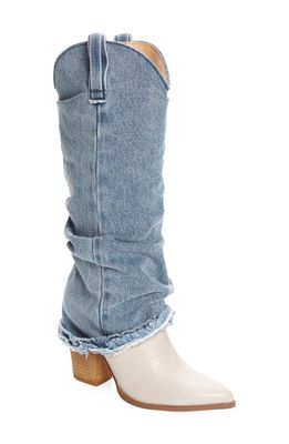 Steve Madden Lassy Ruched Pointed Toe Western Boot in Denim Fabric