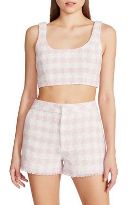 Steve Madden Layla Houndstooth Tweed Crop Top in Pink Tulle