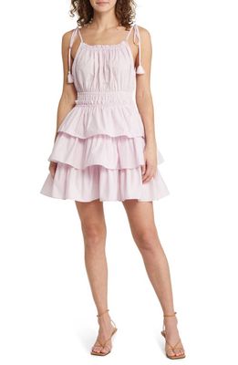 Steve Madden Mable Tiered Cotton Poplin Minidress in Pink Tulle