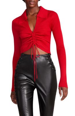 Steve Madden Maggie Cinch Waist Long Sleeve Top in Bright Red