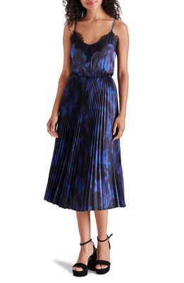 Steve Madden Maira Lace Trim Pleated Midi Dress in Blue Multi