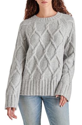 Steve Madden Micah Metallic Cable Stitch Crewneck Sweater in Silver Grey