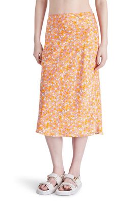 Steve Madden Mindy Floral Print Midi Slip Skirt in Orange Blossom
