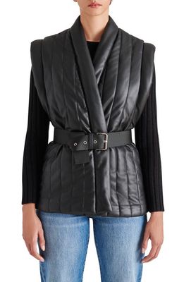 Steve Madden Narcisa Belted Quilted Faux Leather Vest in Black