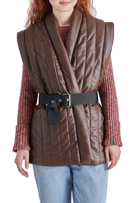 Steve Madden Narcisa Belted Quilted Faux Leather Vest in Dark Espresso