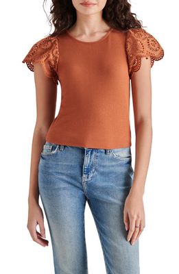 Steve Madden Olina Flutter Sleeve Rib Top in Sienna