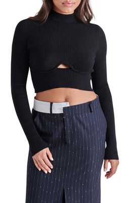 Steve Madden Ollie Cutout Ribbed Crop Sweater in Black