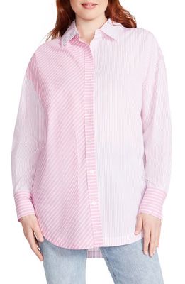 Steve Madden Poppy Oversize Stripe Colorblock Button-Up Shirt in Pink Stripe