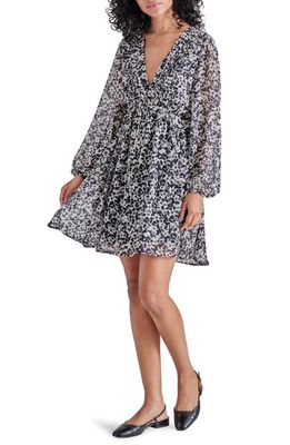 Steve Madden Rami Abstract Floral Print Long Sleeve Minidress in Black/Ivory
