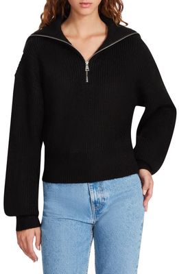 Steve Madden Rowen Bubble Sleeve Ribbed Pullover in Black