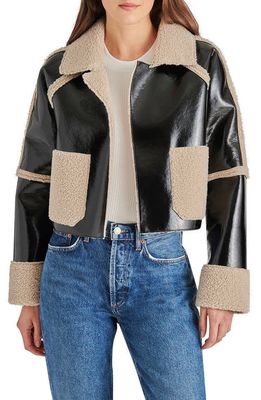 Steve Madden Salma Faux Leather & Faux Shearling Crop Jacket in Black