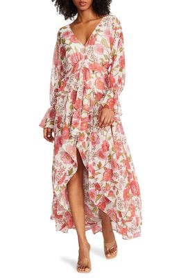 Steve Madden Sol Floral Long Sleeve High-Low Maxi Dress in Vintage Rose