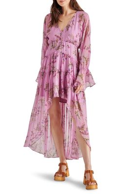 Steve Madden Sol Floral Print Long Sleeve High-Low Dress in Purple