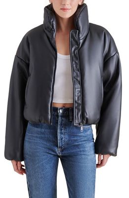Steve Madden Stratton Faux Leather Puffer Jacket in Black