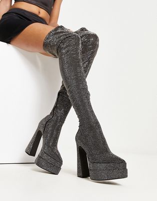 Steve Madden Sultry rhinestone over-the-knee boots in black