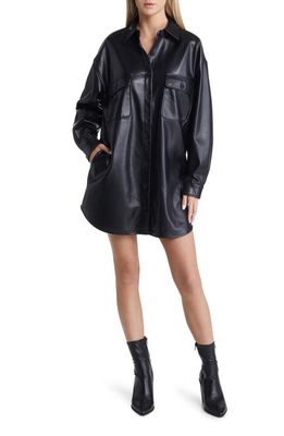 Steve Madden The Sam Long Sleeve Faux Leather Shirtdress in Black