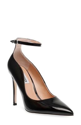 Steve Madden Vayda Ankle Strap Pointed Toe Pump in Black Patent