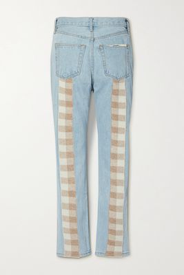 Still Here - Tate Checked Wool-trimmed High-rise Straight-leg Jeans - Blue