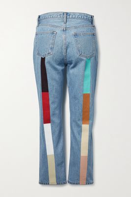 Still Here - Tate Striped Cropped High-rise Straight-leg Jeans - Blue