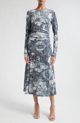 Stine Goya Blackley Floral Long Sleeve Midi Dress in Metalized Peonies
