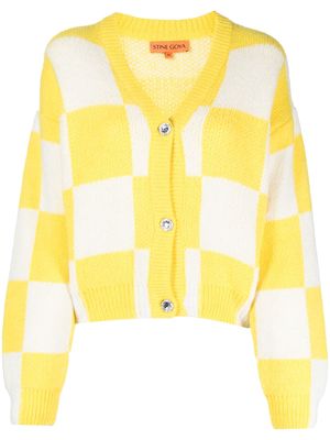 Stine Goya checkerboard-knit V-neck cardigan - Yellow