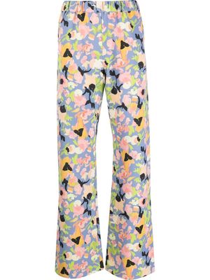 Stine Goya floral-print flared trousers - Blue