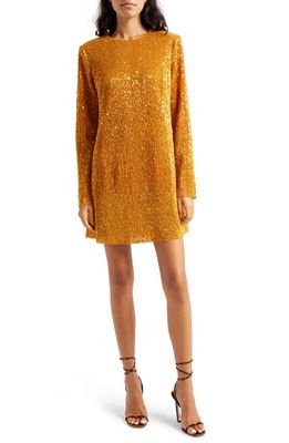 Stine Goya Odis Sequin Long Sleeve Cocktail Shift Dress in Gold