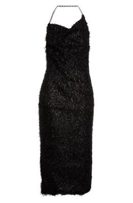 Stine Goya Promise Metallic Halter Knit Midi Dress in Fluffy Black