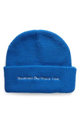 STOCKHOLM SURFBOARD CLUB Mossa Logo Embroidered Beanie in Blue
