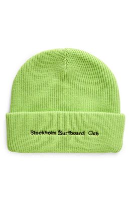 STOCKHOLM SURFBOARD CLUB Mossa Logo Embroidered Beanie in Flou Green
