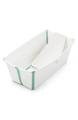 Stokke Flexi Bath Foldable Baby Bath Tub with Temperature Plug & Infant Insert in Aqua White