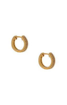 STONE AND STRAND Pave Two Row Diamond Huggie Earrings in Metallic Gold.