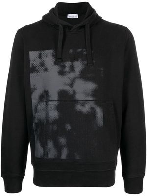 Stone Island abstract-print cotton hoodie - Black