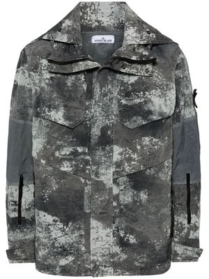 Stone Island camouflage-pattern hooded jacket - Grey
