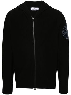 Stone Island Compass-embroidered hooded cardigan - Black