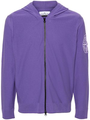 Stone Island Compass-embroidered hooded cardigan - Purple