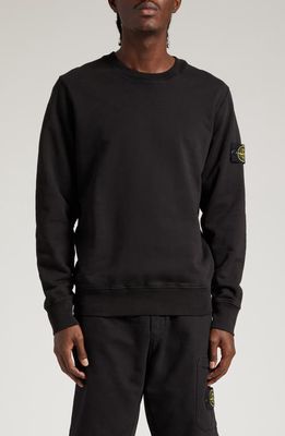 Stone Island Compass Logo Cotton Crewneck Sweatshirt in Black