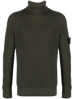Stone Island Compass-logo patch ribbed-knit jumper - Green