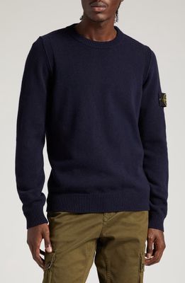 Stone Island Compass Logo Wool Blend Sweater in Navy Blue