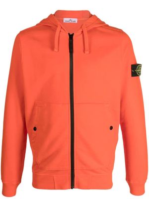 Stone Island Compass-motif drawstring cotton hoodie - Orange