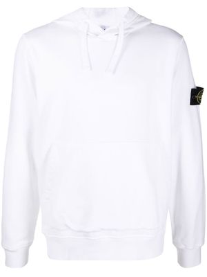 Stone Island Compass-patch cotton hoodie - White