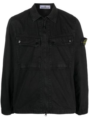 Stone Island Compass-patch cotton shirt jacket - Black