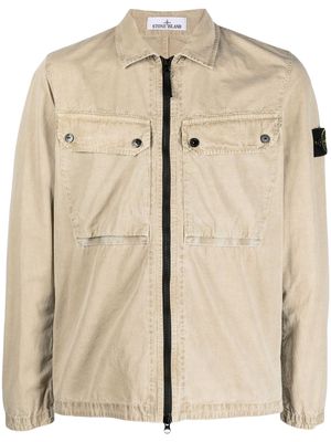 Stone Island Compass-patch cotton shirt jacket - Neutrals