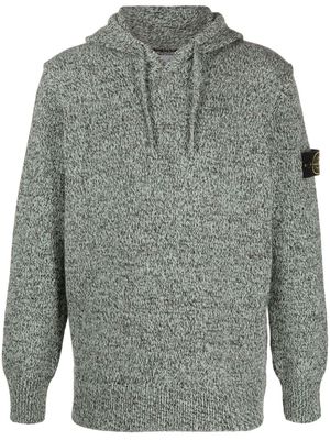 Stone Island Compass-patch ribbed-knit mélange hoodie - Green