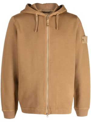 Stone Island Compass-patch zip-up hoodie - Brown