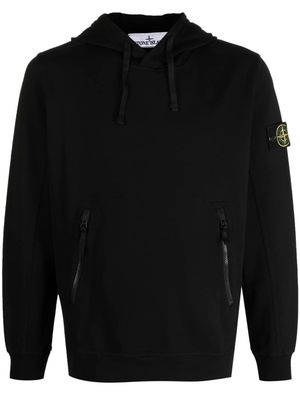 Stone Island contrast-zip logo-patch hoodie - Black