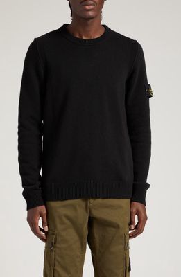 Stone Island Crewneck Wool Blend Sweater in Black