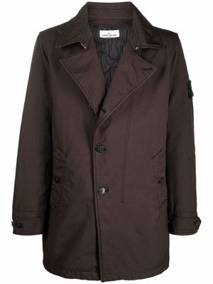 Stone Island double-breasted logo-patch coat - Brown