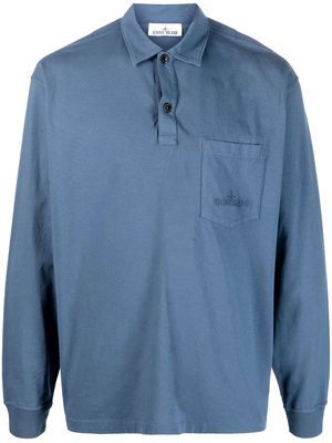 Stone Island embroidered-logo cotton polo shirt - Blue