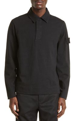 Stone Island Ghost Piece Cotton Fleece Polo Sweatshirt in Black